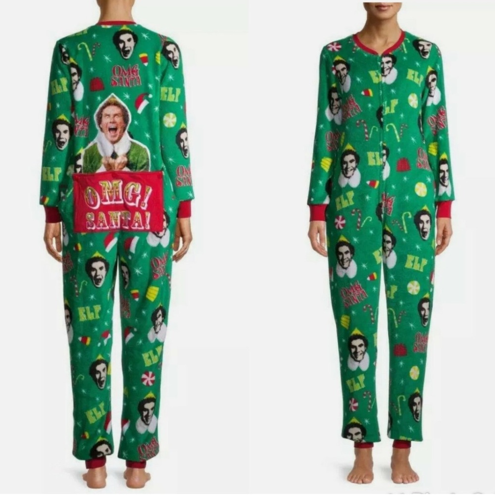 Buddy the Elf plush zip front Christmas drop seat union suit size Large